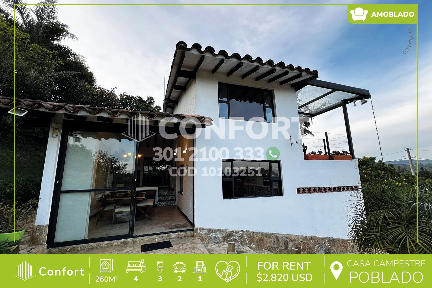 CASA CAMPESTRE AMOBLADA EN LAS PALMAS - EL POBLADO 10103251 COP/USD — foto 1